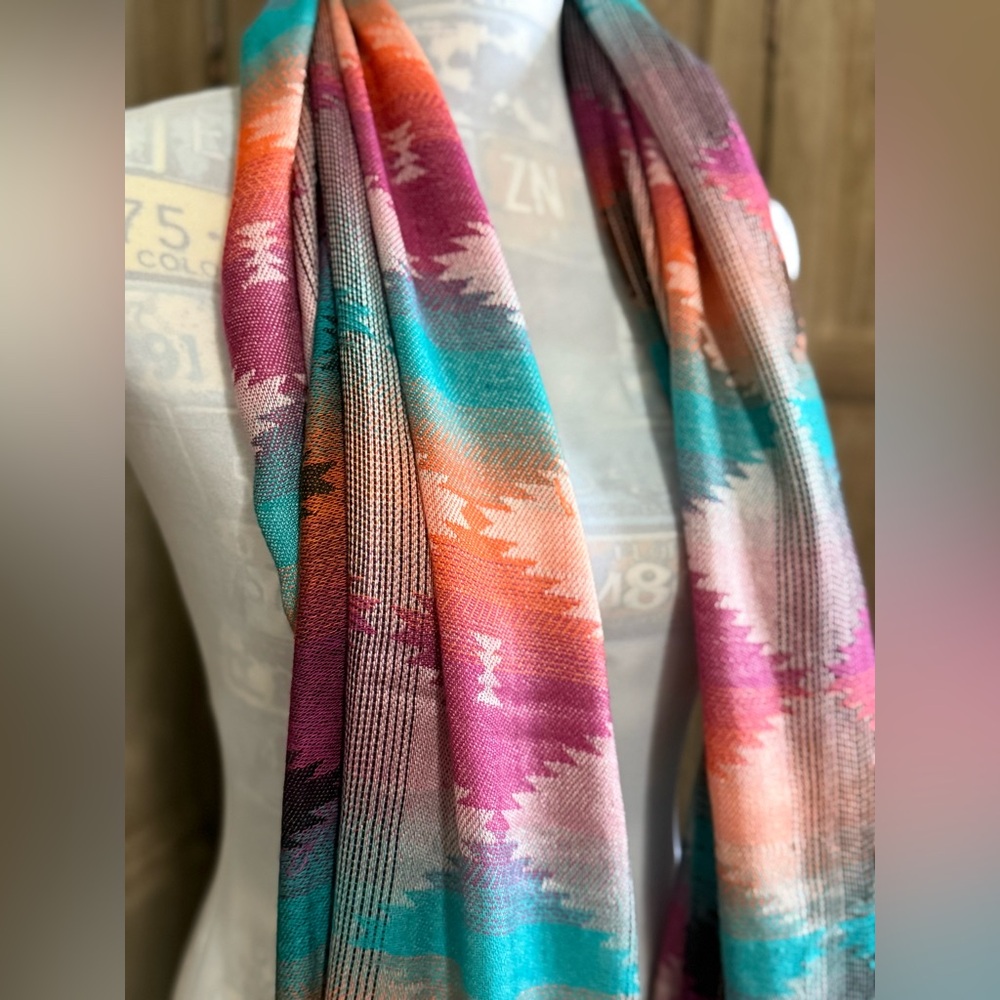 Beautiful Colorful Aztec Pattern Scarf. - Picture 2 of 3